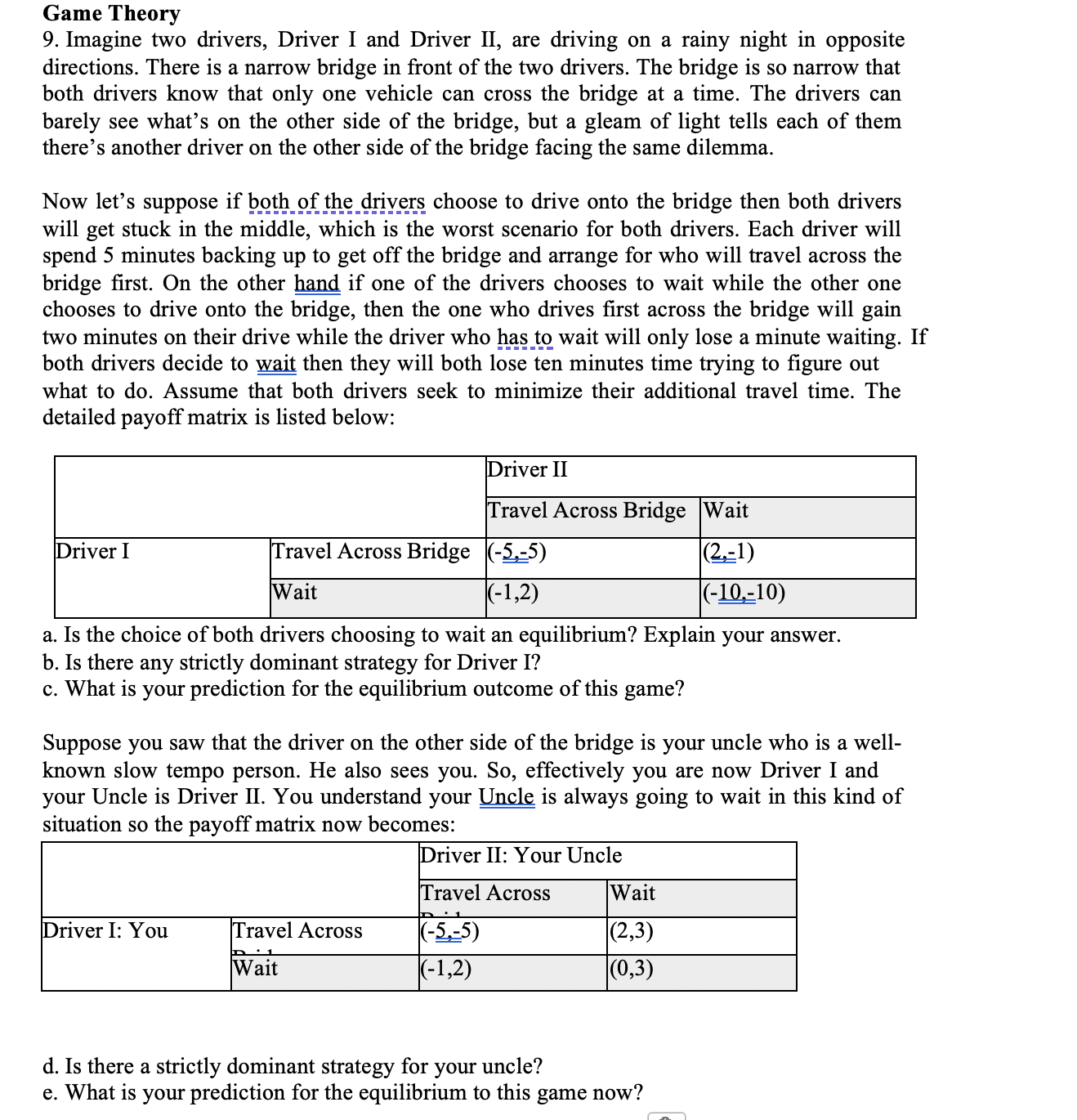 Game Theory 9. Imagine two drivers, Driver I and Driver II,