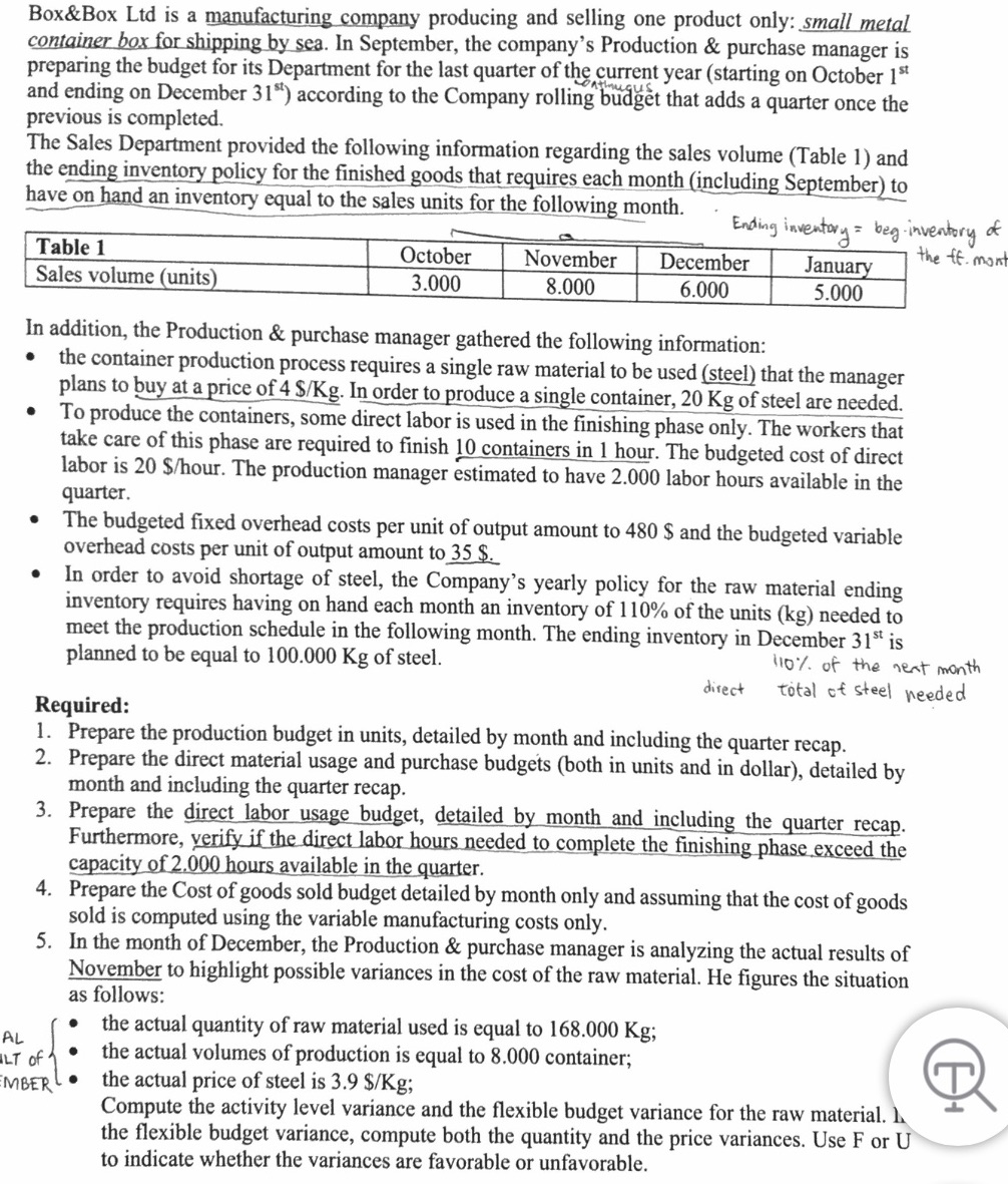 I need help with this question. Box&Box Lid is a manufacturing company