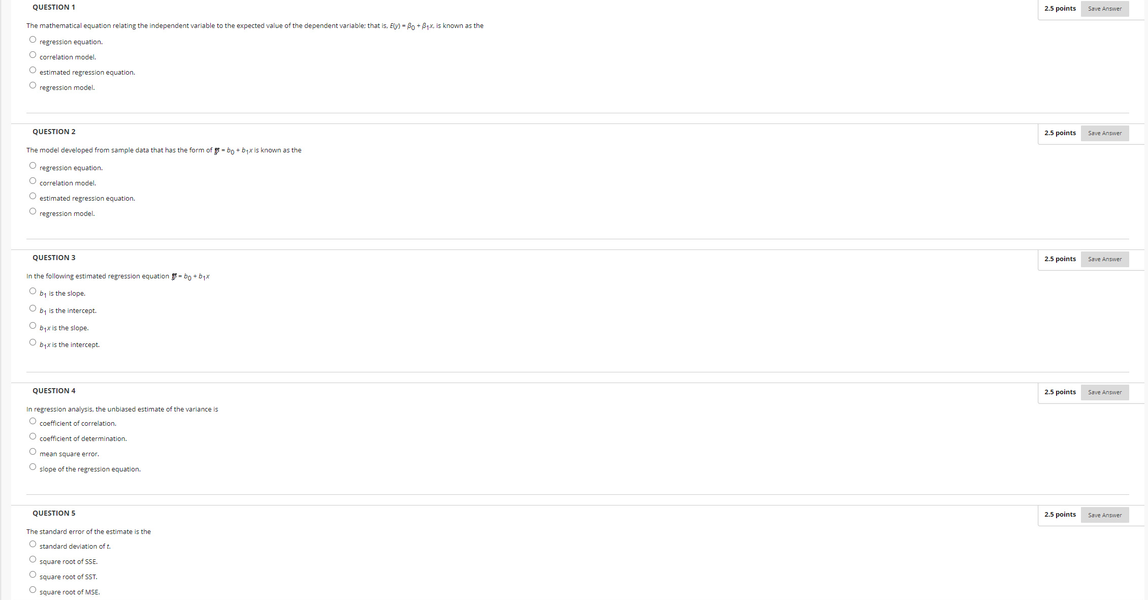 as the regression equation. correlation model. estimated regression equation. regression model. 2.5