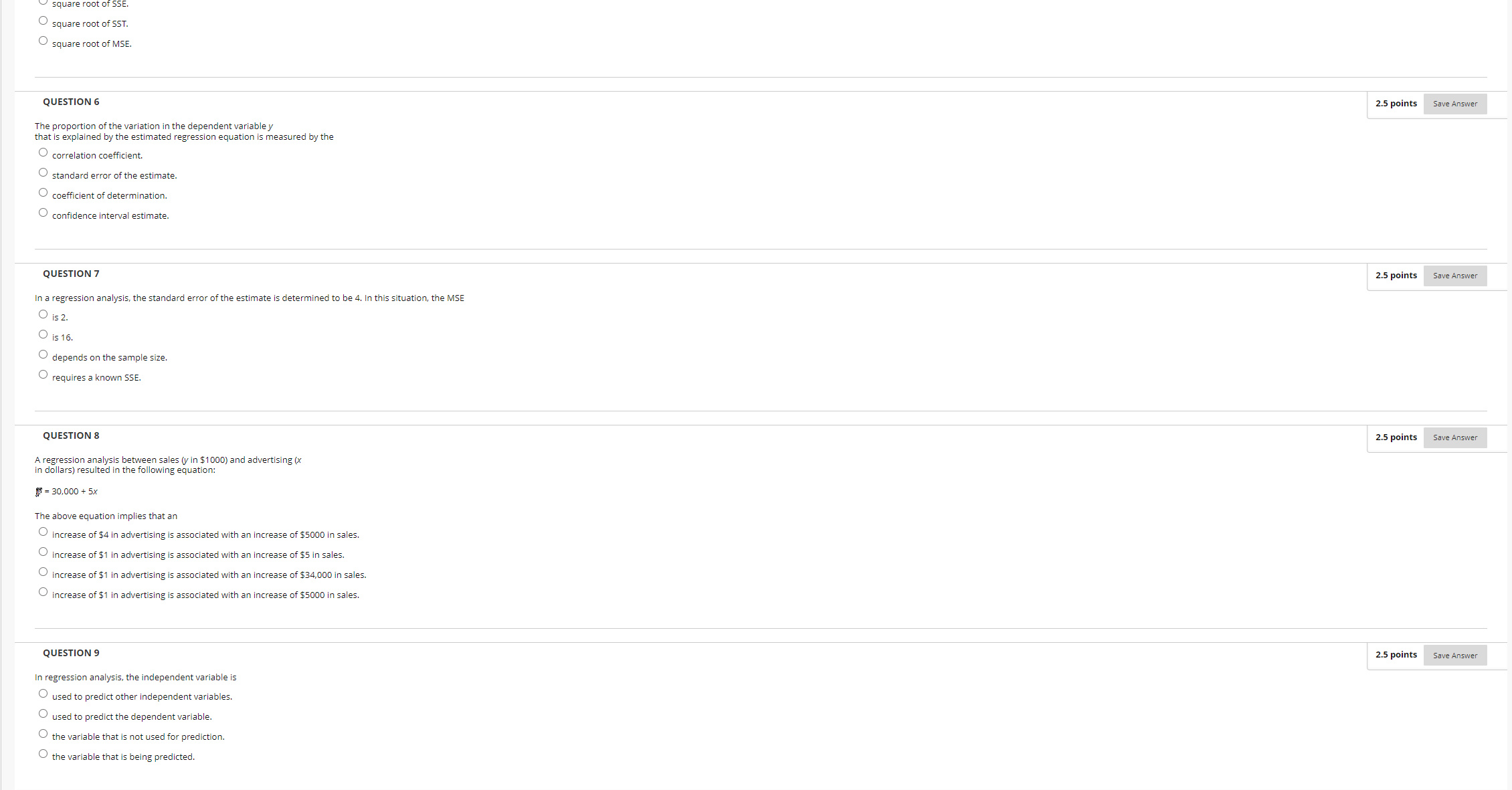 points Save Answer QUESTION 2 The model developed from sample data that