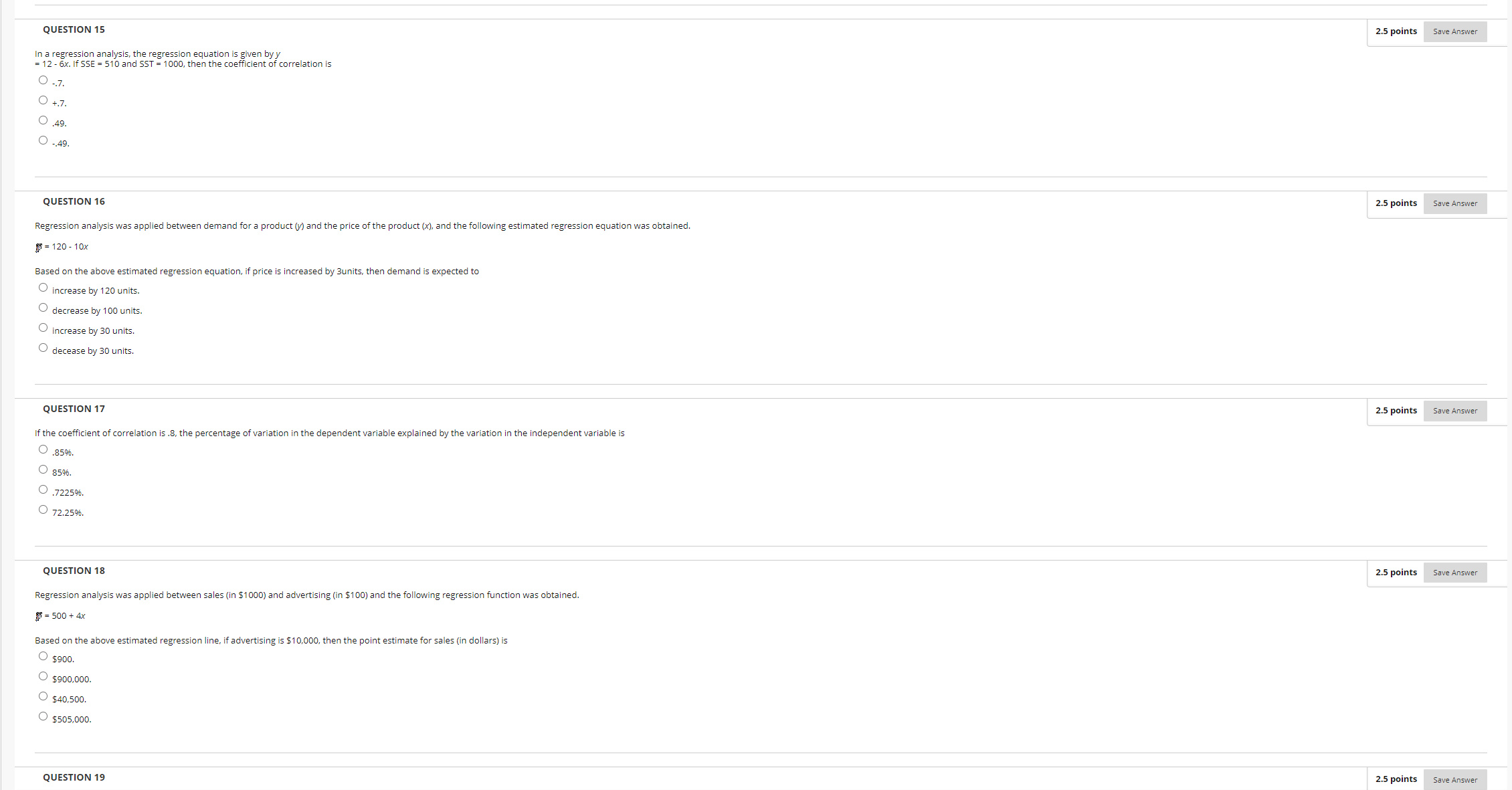 the regression equation. correlation model. estimated regression equation. regression model. 2.5 points