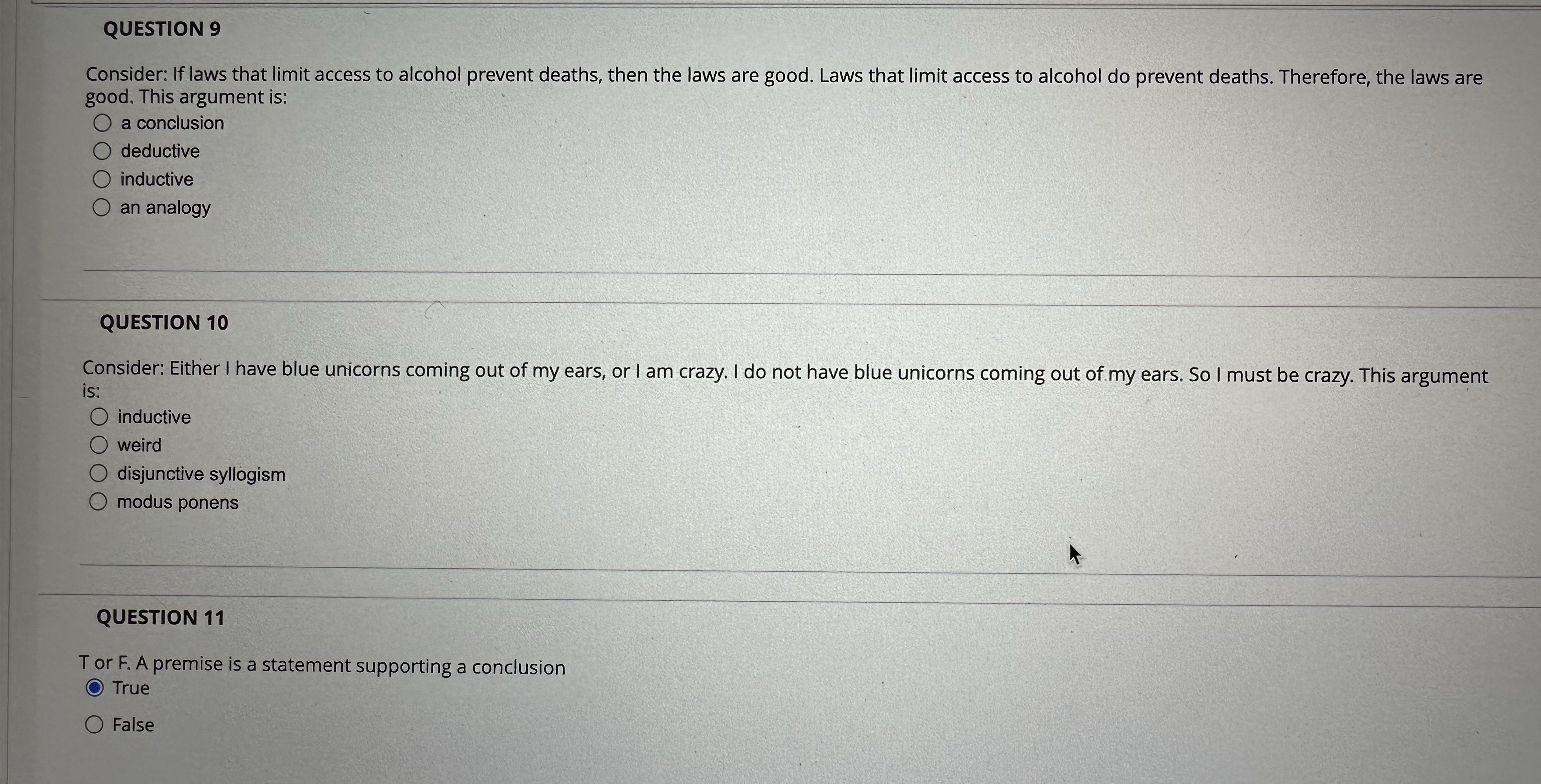 Answers only QUESTION 9 Consider: If laws that limit access to alcohol