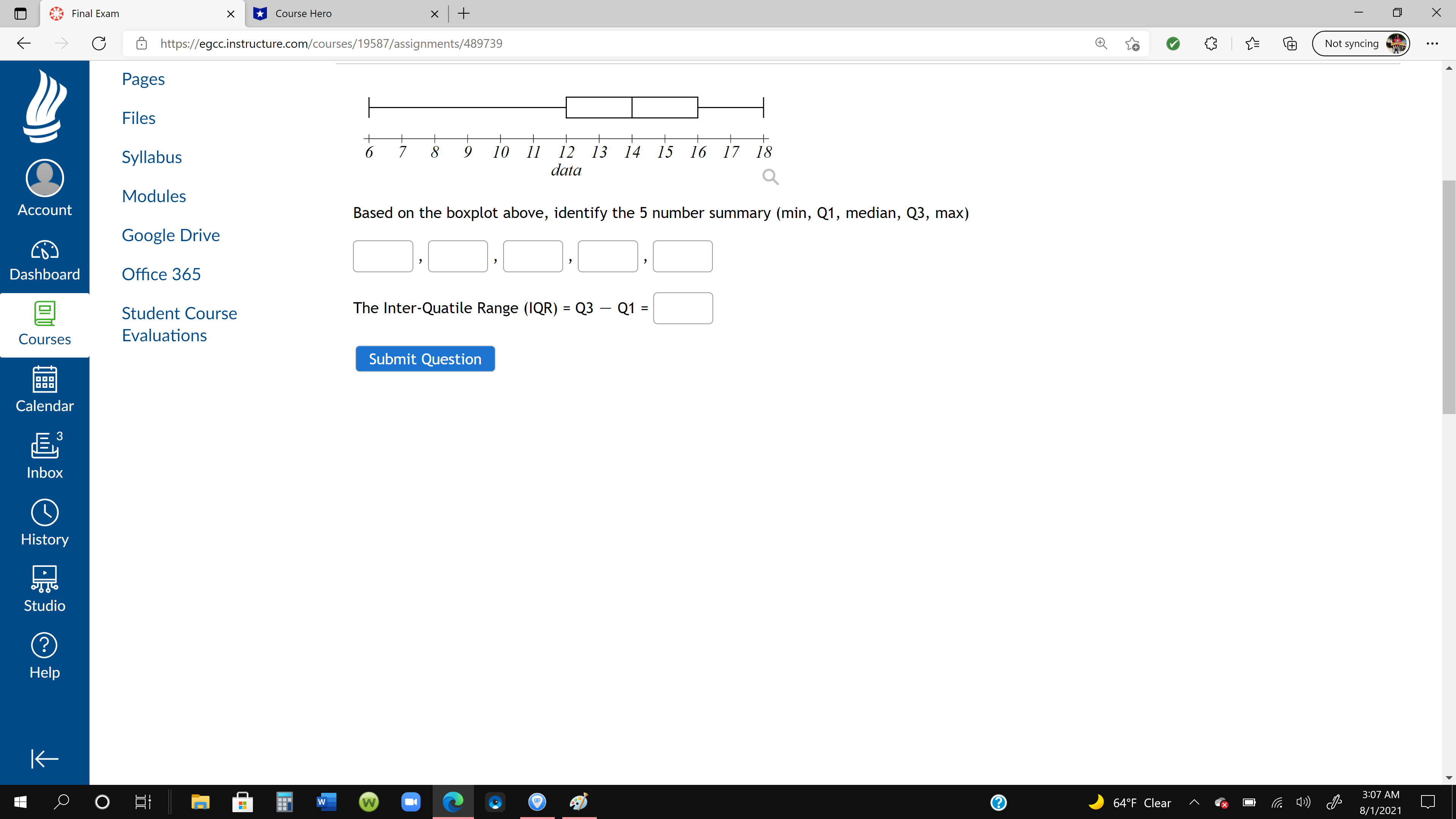  Final Exam X Course Hero x + X C & https://egcc.instructure.com/courses/19587/assignments/489739