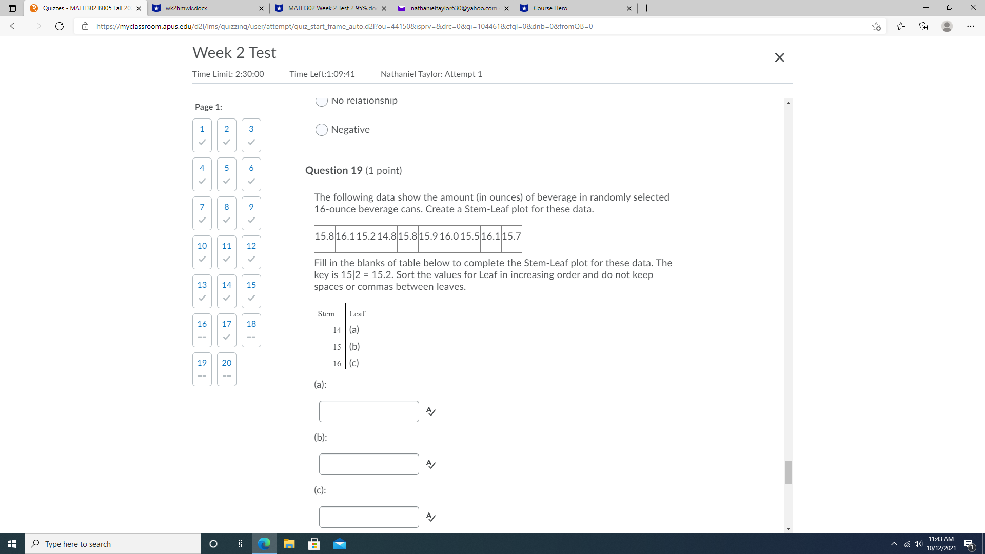  @ Quizzes - MATH302 B005 Fall 20 x * wk2hmwk.docx *