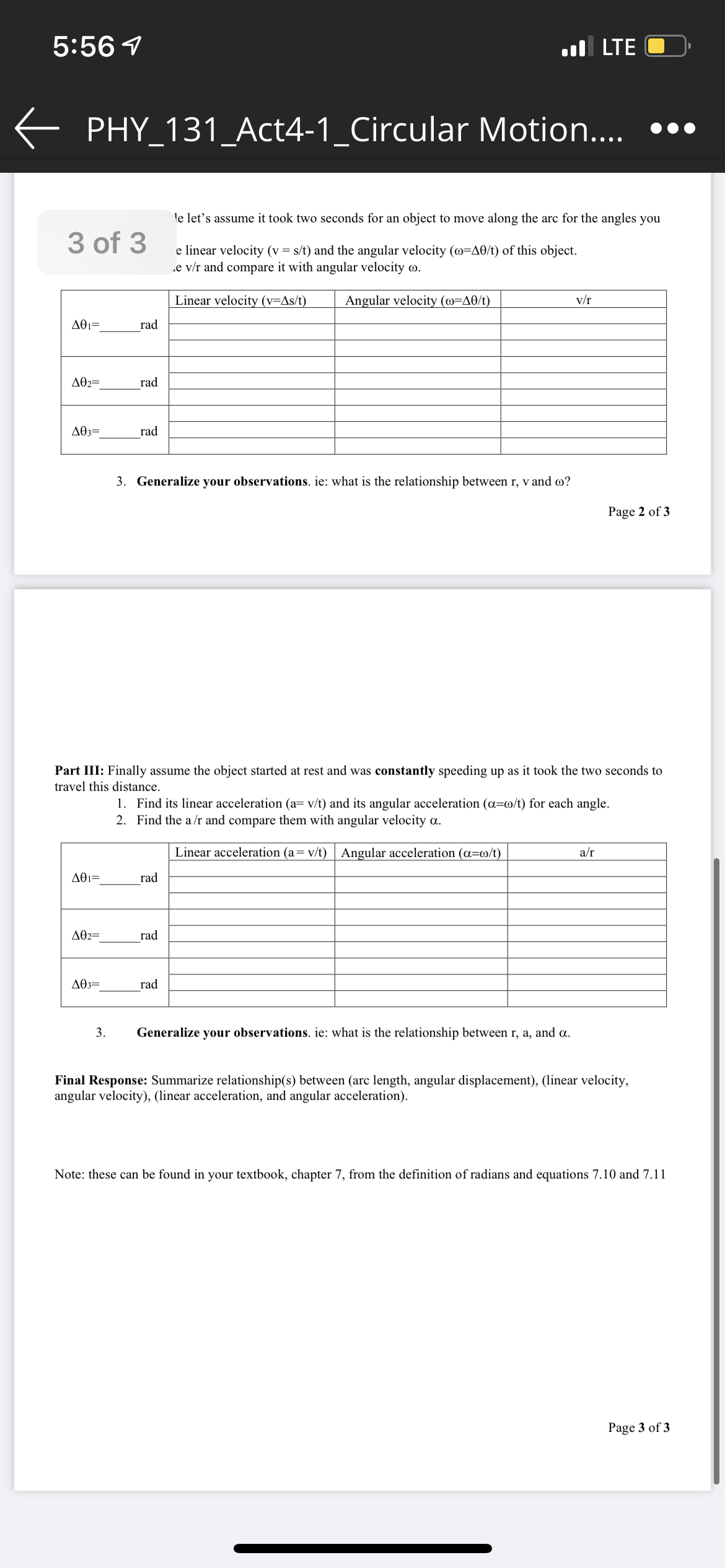question 123 and part all of 3 and final response 5:56 7