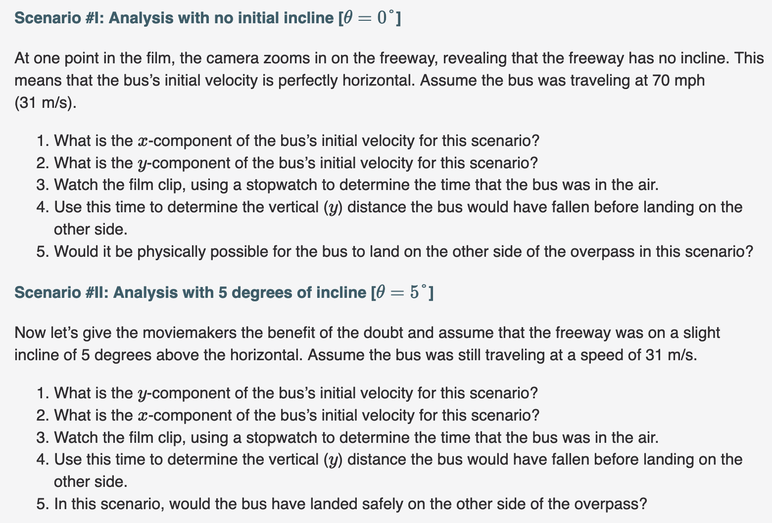 \"Speed\Scenario #l: Analysis with no initial incline [6 2 0] At one