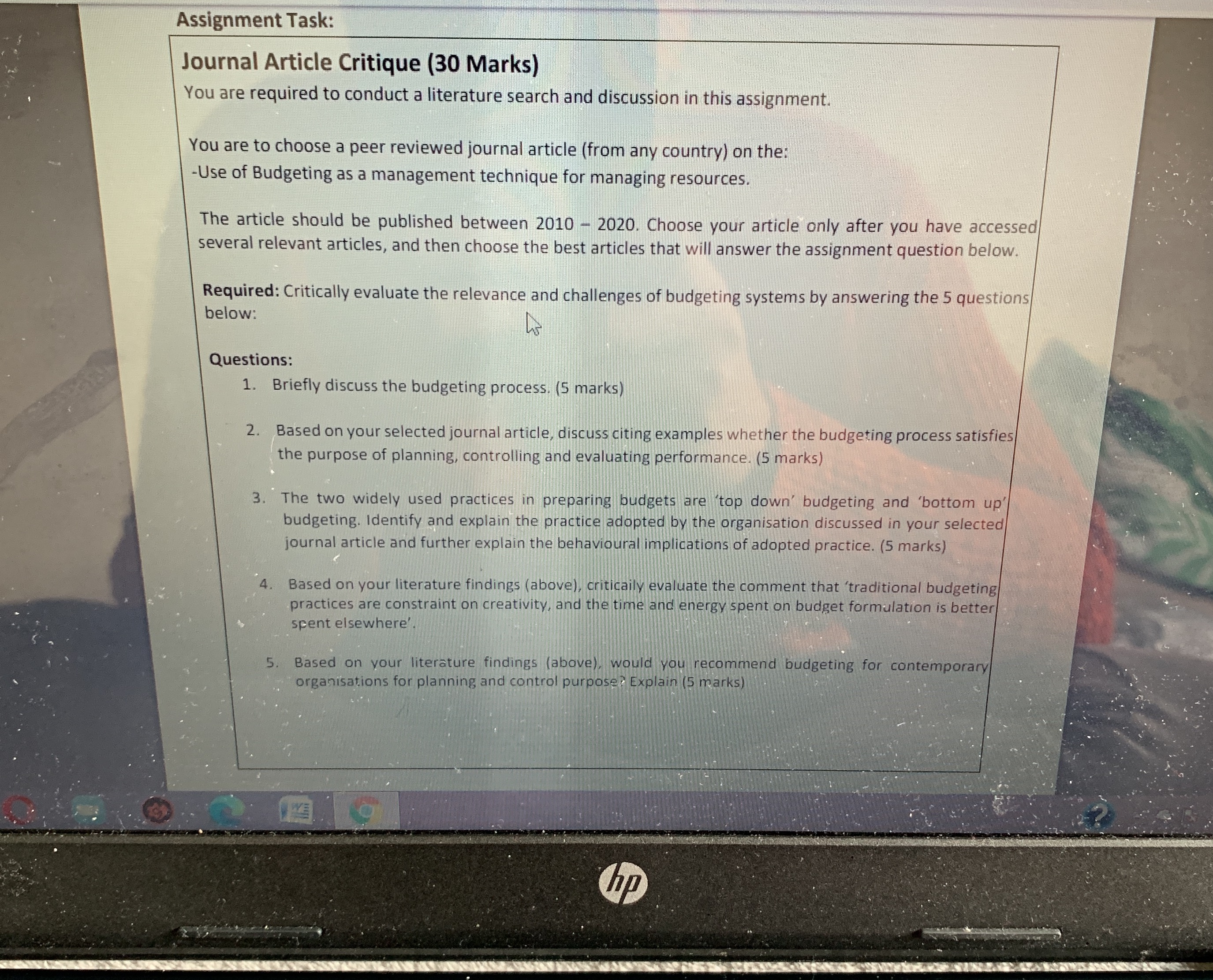 Individual Assignment Task: Journal Article Critique (30 Marks) You are required to