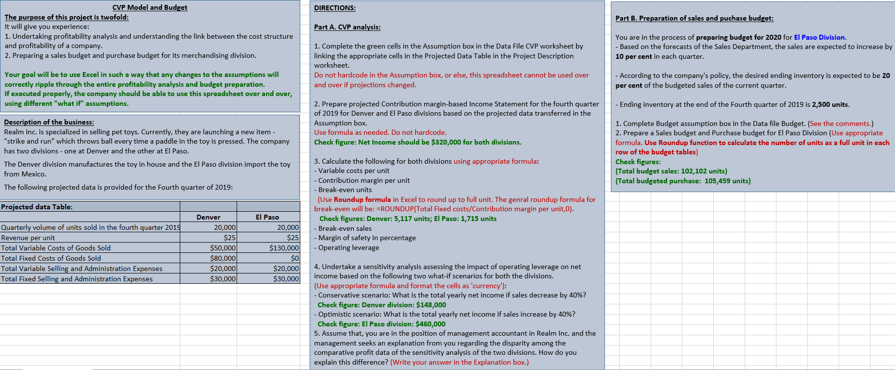 you. CVP Model and Budget DIRECTIONS: The purpose of this project is