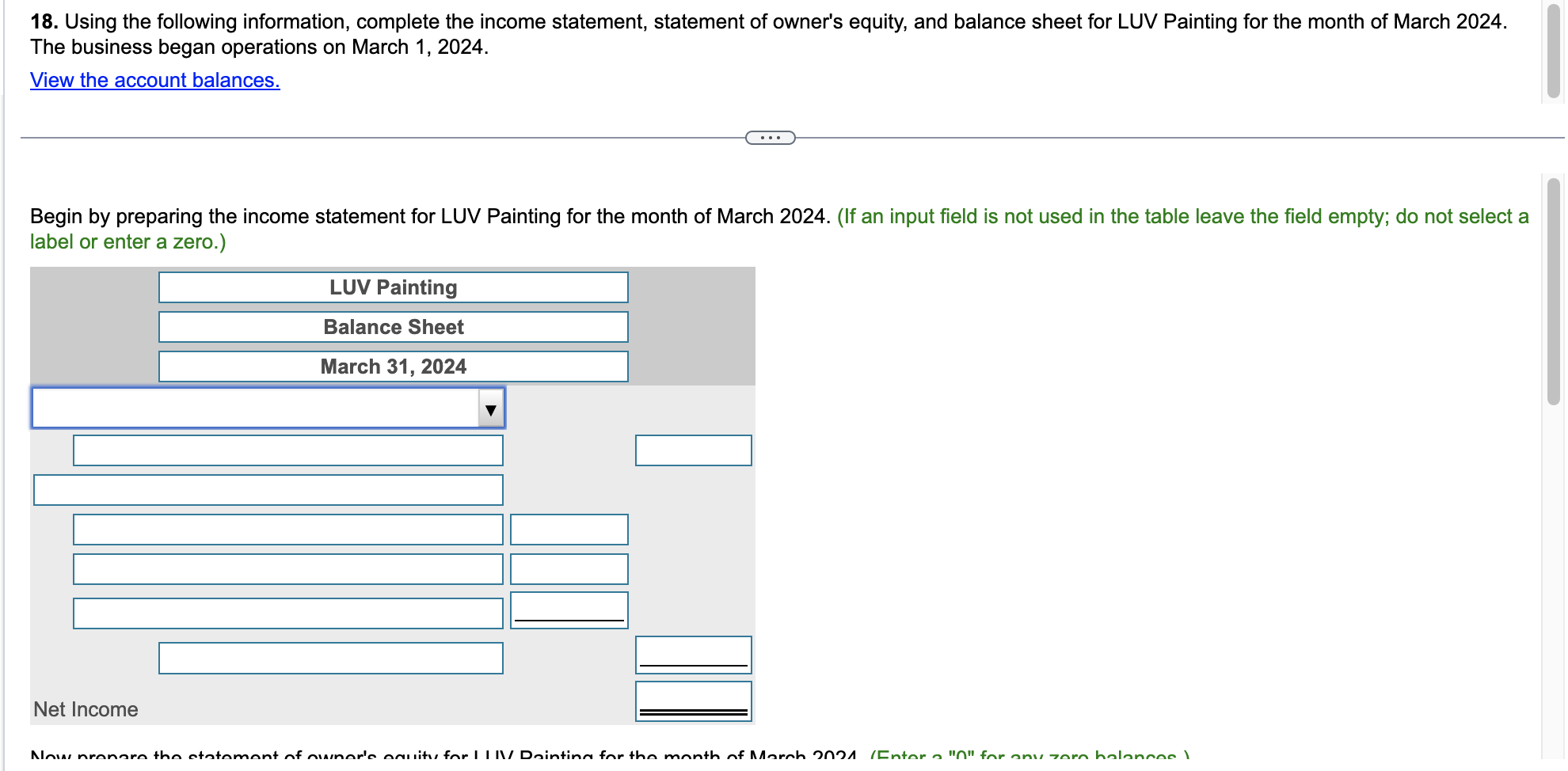  18. Using the following information, complete the income statement, statement of