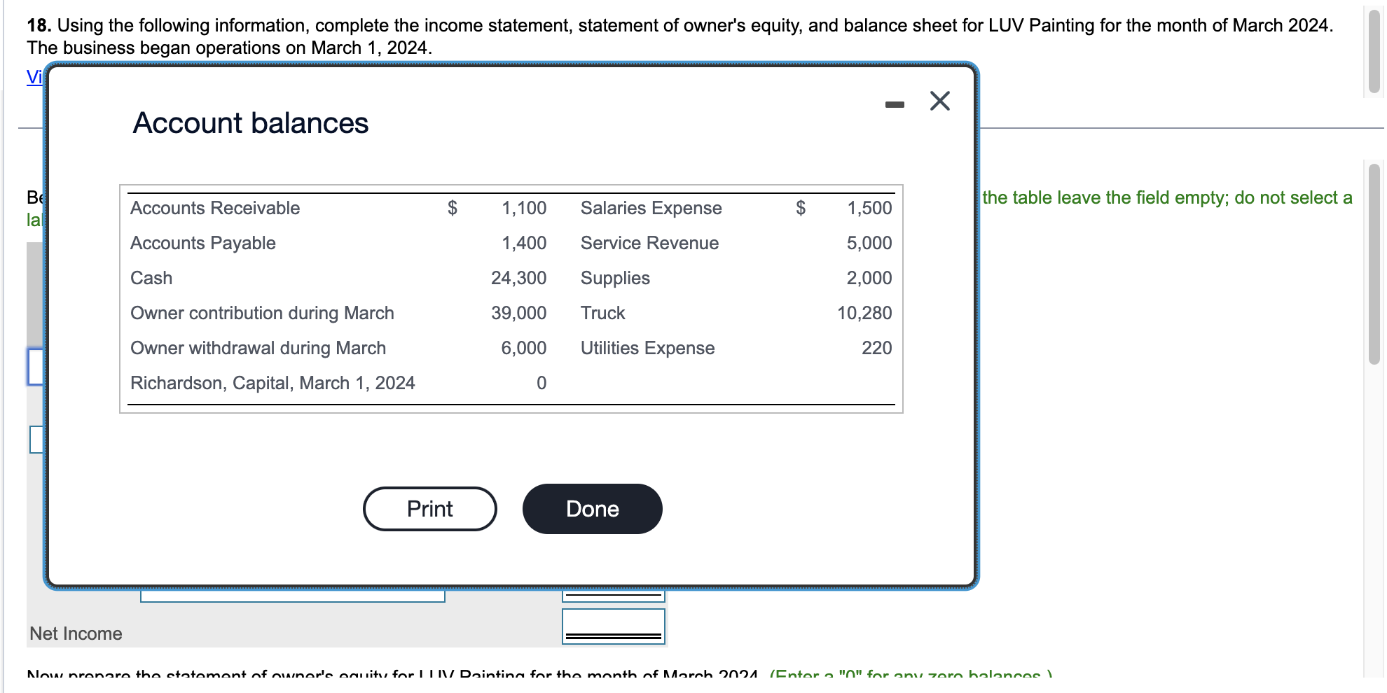 account balances. . . . Begin by preparing the income statement for