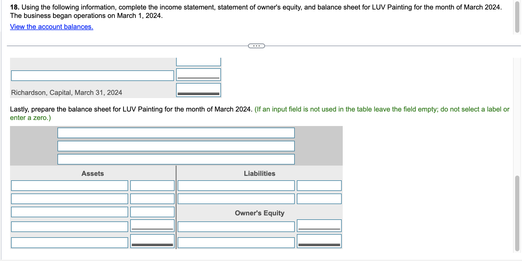 select a label or enter a zero.) LUV Painting Balance Sheet March
