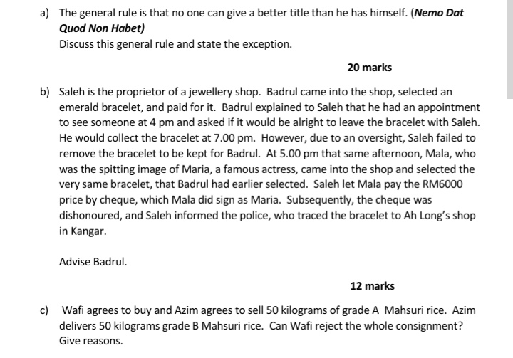 Help me answer this question pleaseee a) The general rule is that