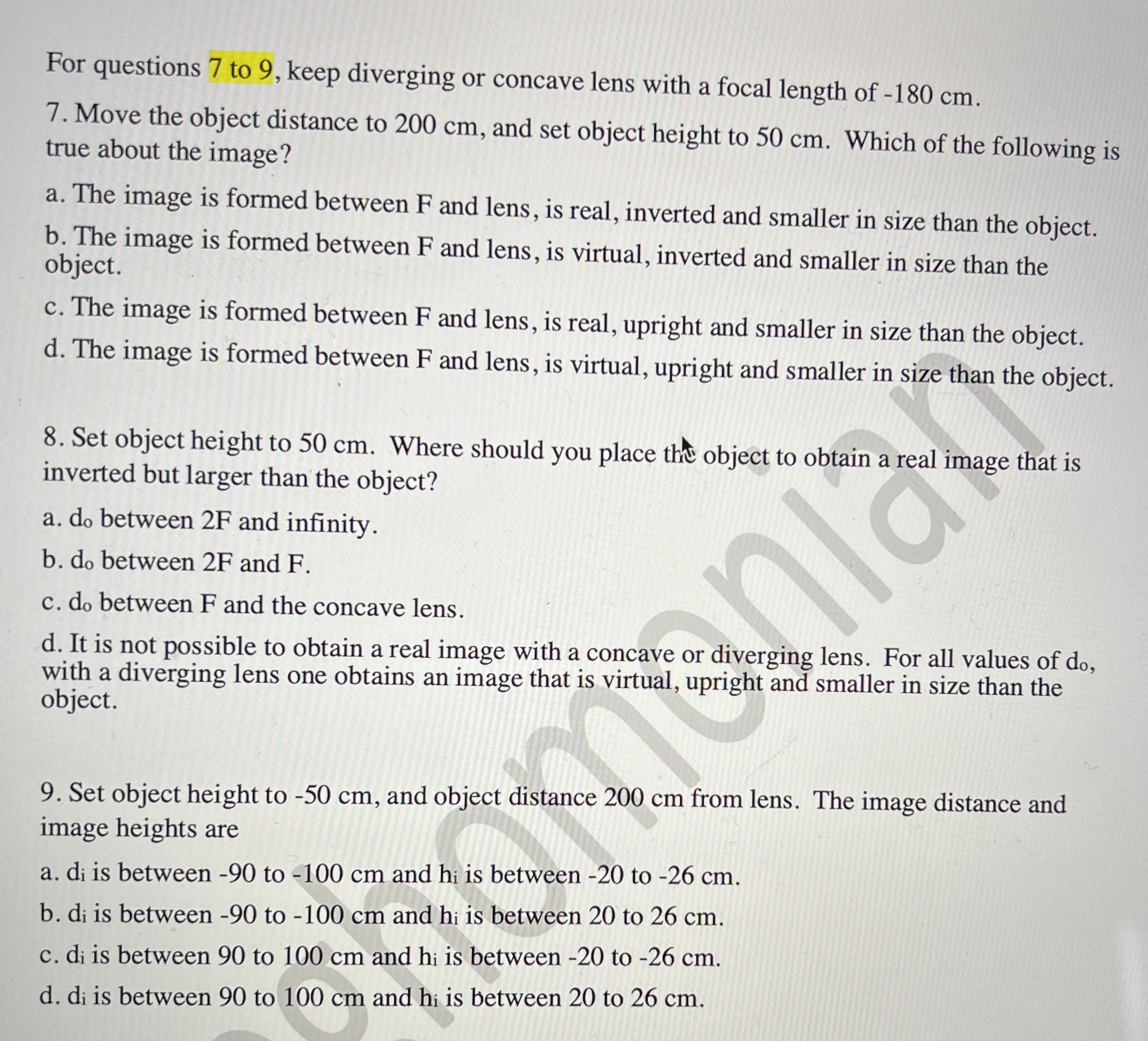 200 cm, and set object height to 50 cm. Which of the