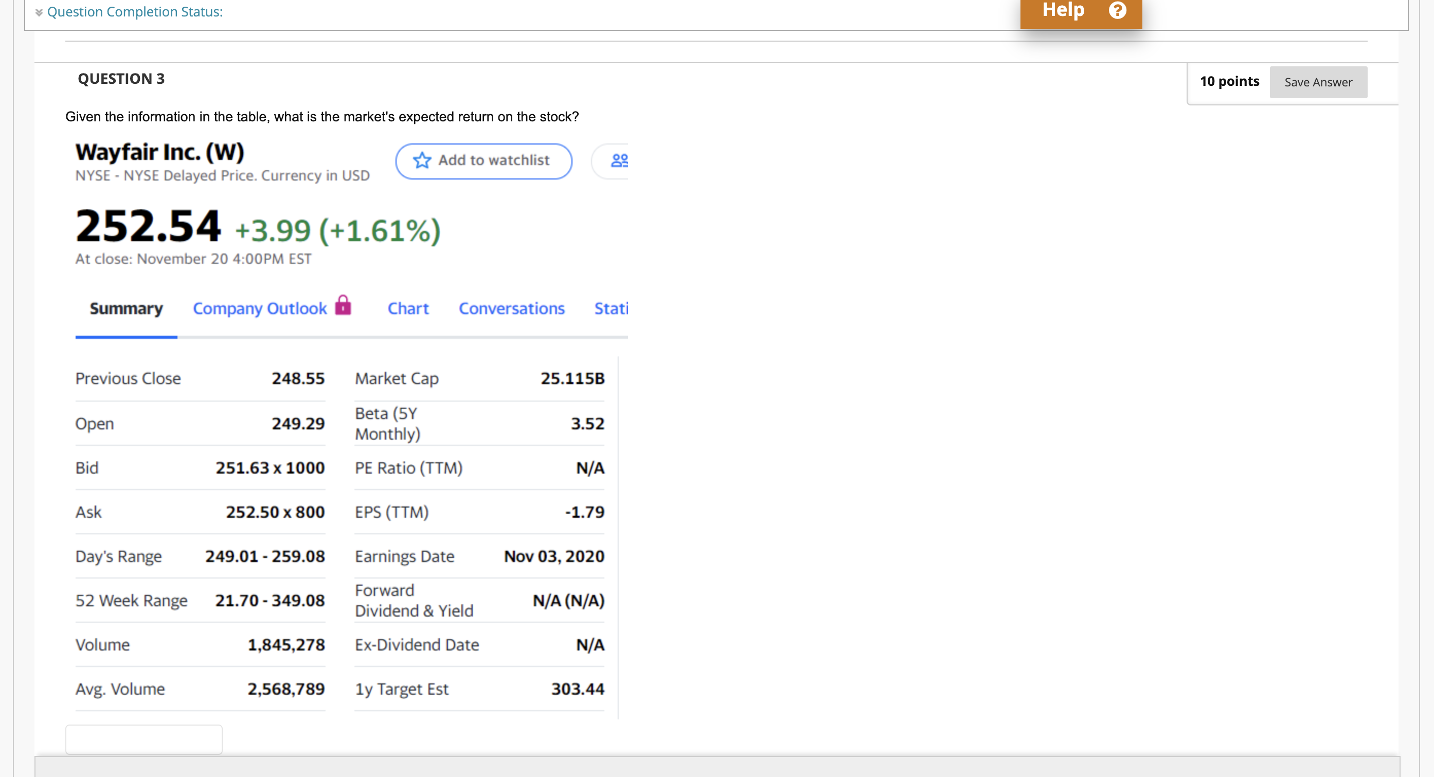 Given the information in the table, what is the market's expected return