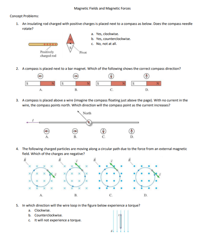 Magnetic Fields and Magnetic Forces Concept Problems: 1. An insulating rod