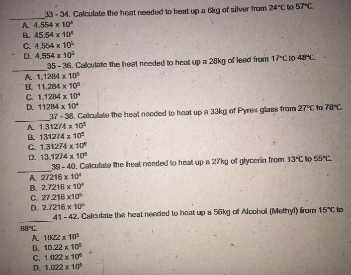 heat needed to heat up a 6kg of silver from 24C to