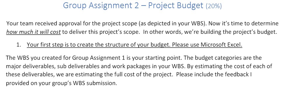 Group Assignment 2 Project Budget (20%) Your team received approval for
