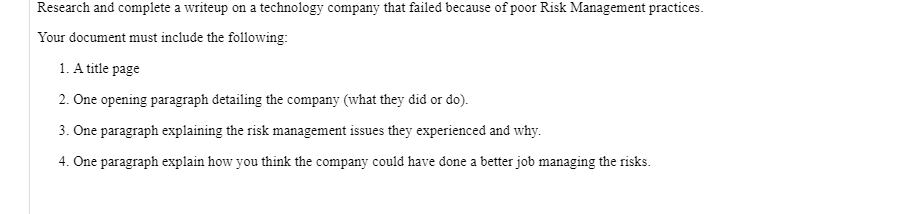 Research and complete a writeup on a technology company that failed