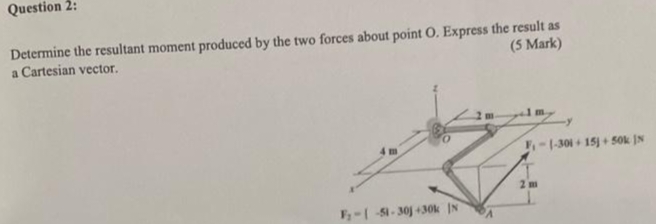 about point O. Express the result as a Cartesian vector. (5 Mark)