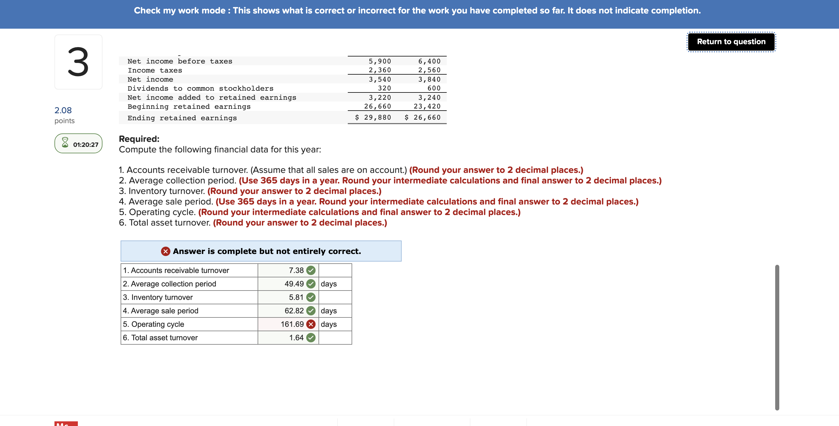 company, for the year ending December 31 appear below. The company did