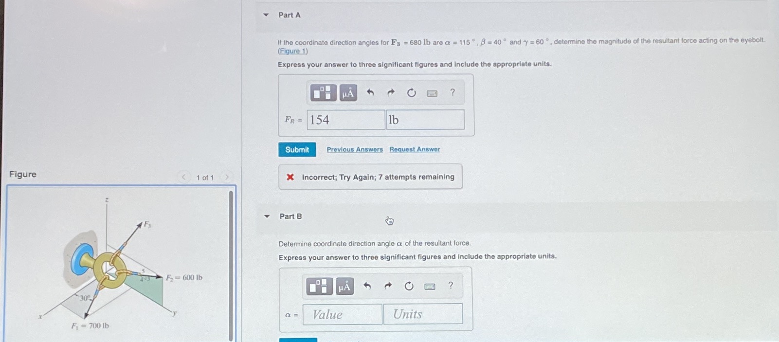 Part A If the coordinate direction angles for F's = 680