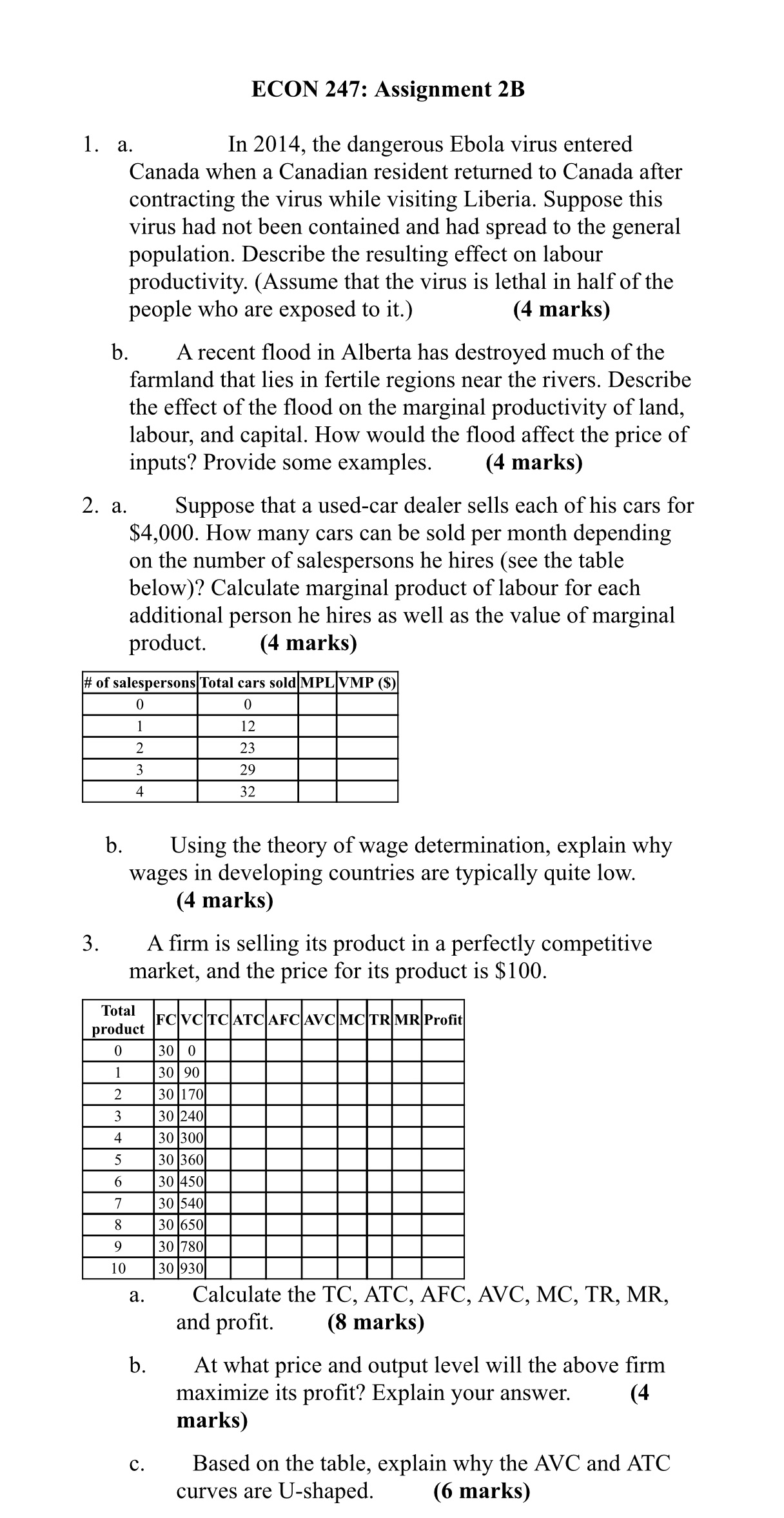 This is a microeconomics assignment which I need to study the answers