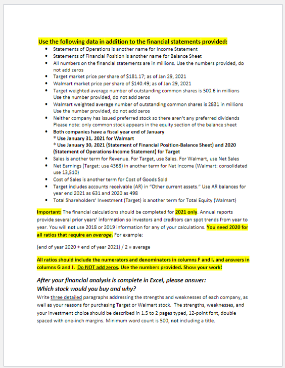 reading for details. Income Statements and Balance Sheets for Target (TGT) and
