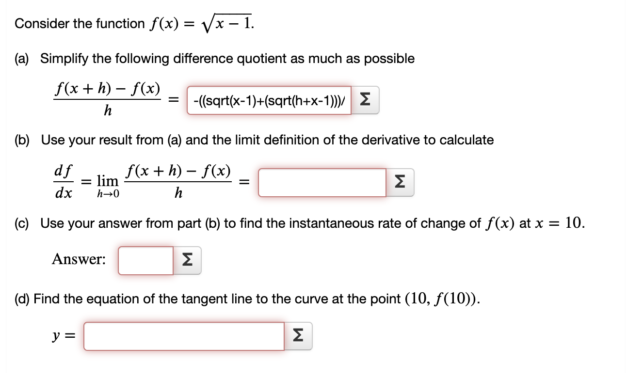  Consider the function f(x) = V}: 1. (a) Simplify the following