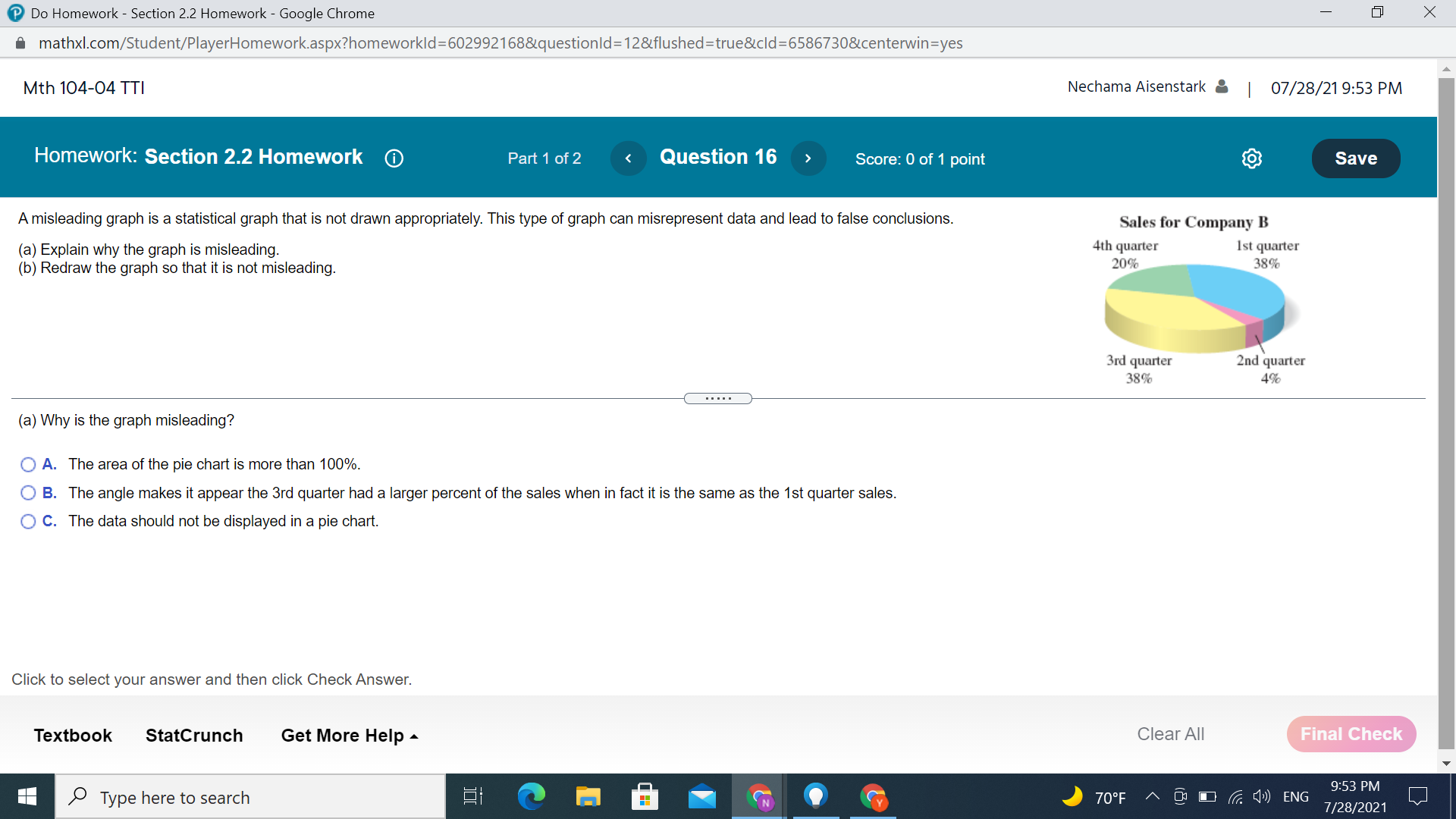 9 Score: 0 of 1 point Save Due: Homework Part 1 of