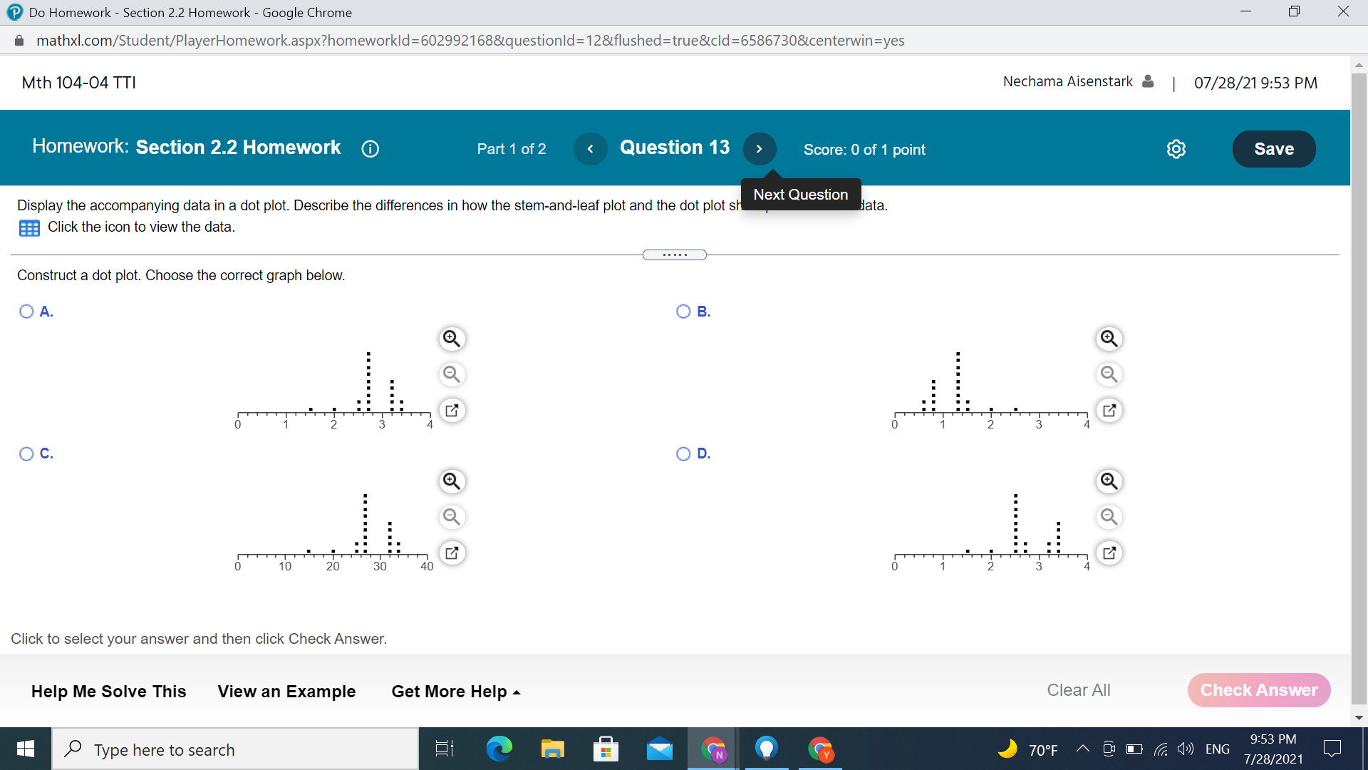 Which Pareto chart below displays the data? O A. O B. Q