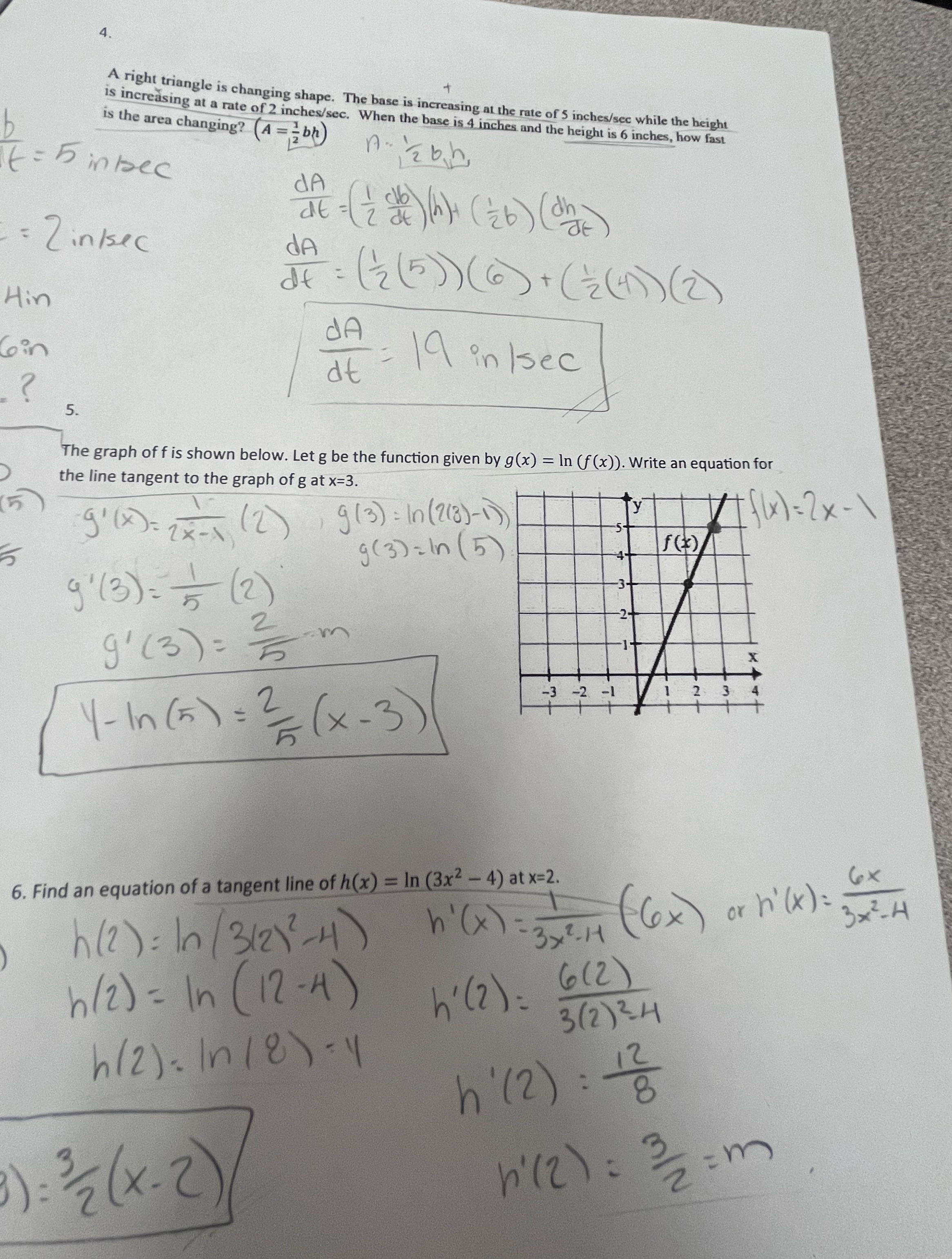 help A right triangle is changing shape. The base is increasing at