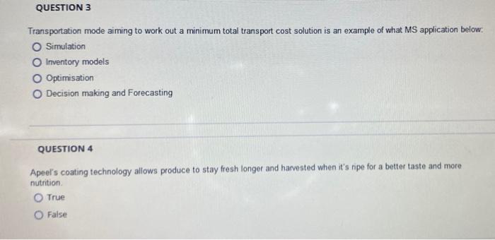transport cost solution is an example of what MS application below. O