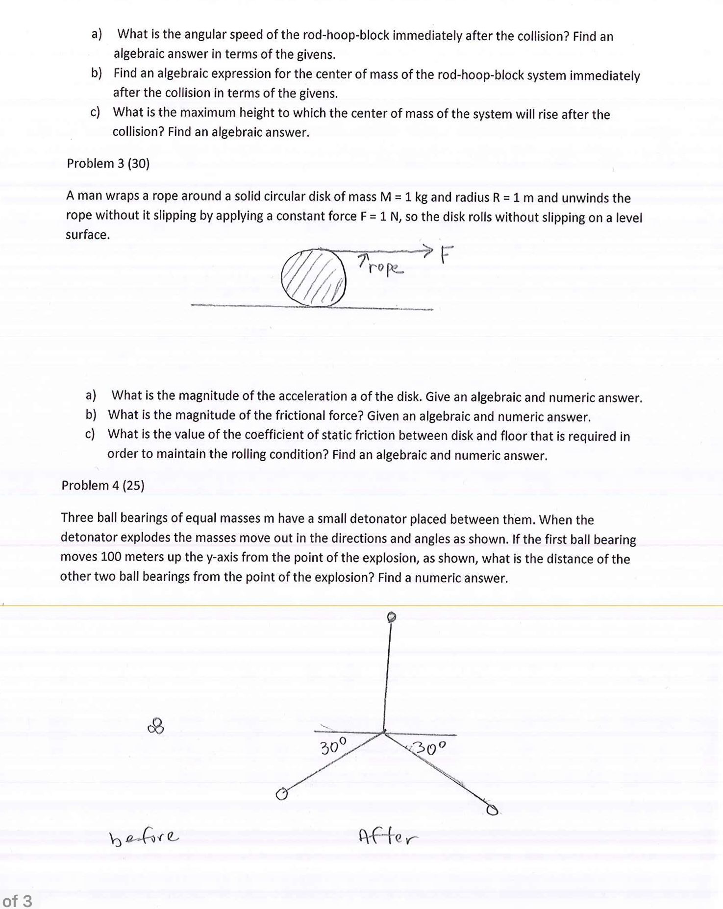 of3 a) What is the angular speed ofthe rod-hoop-block immediately after