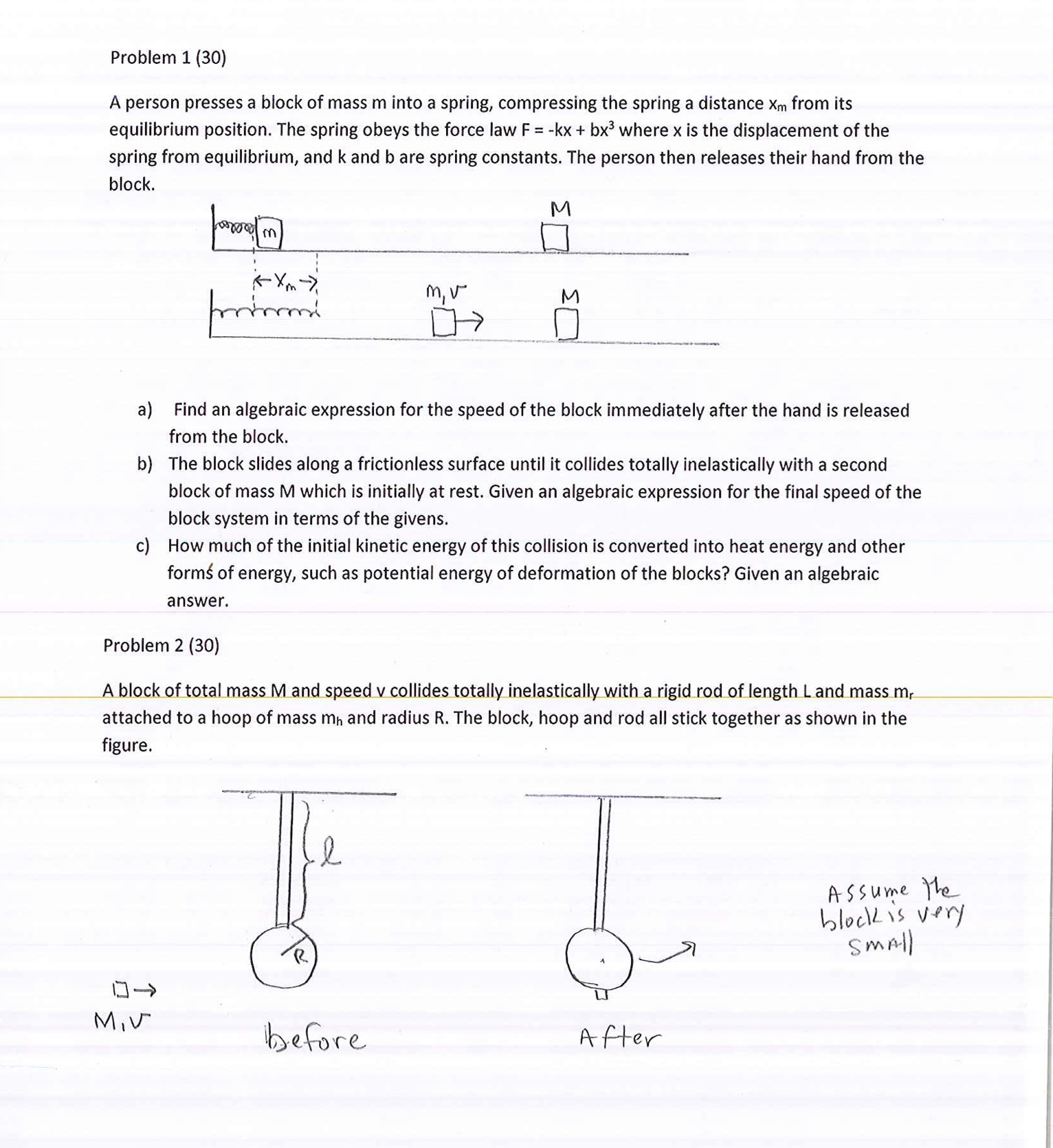 an algebraic expression for the center of mass of the rod-hoop-block system