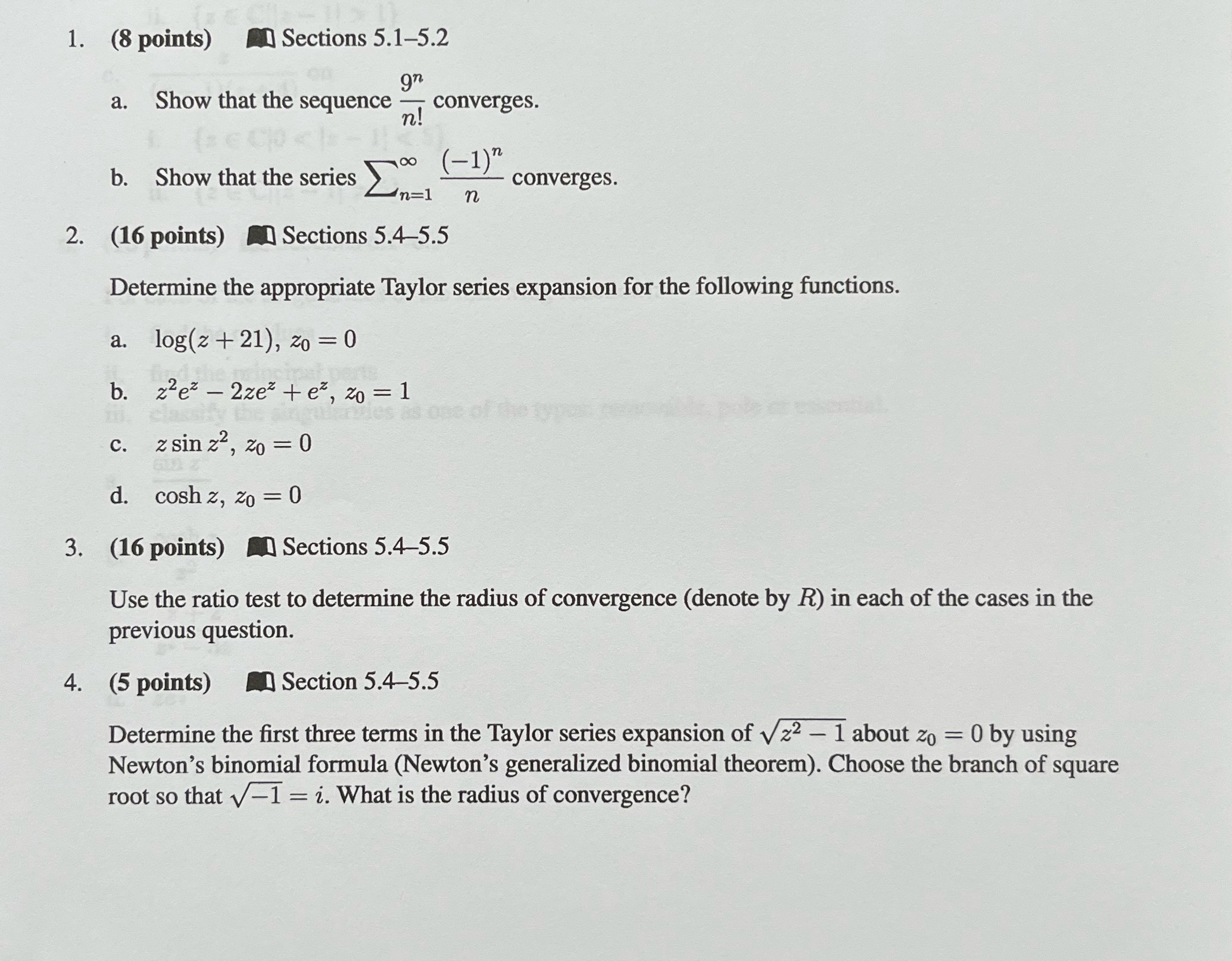  1. (8 points) Sections 5.1-5.2 a. Show that the sequence 97