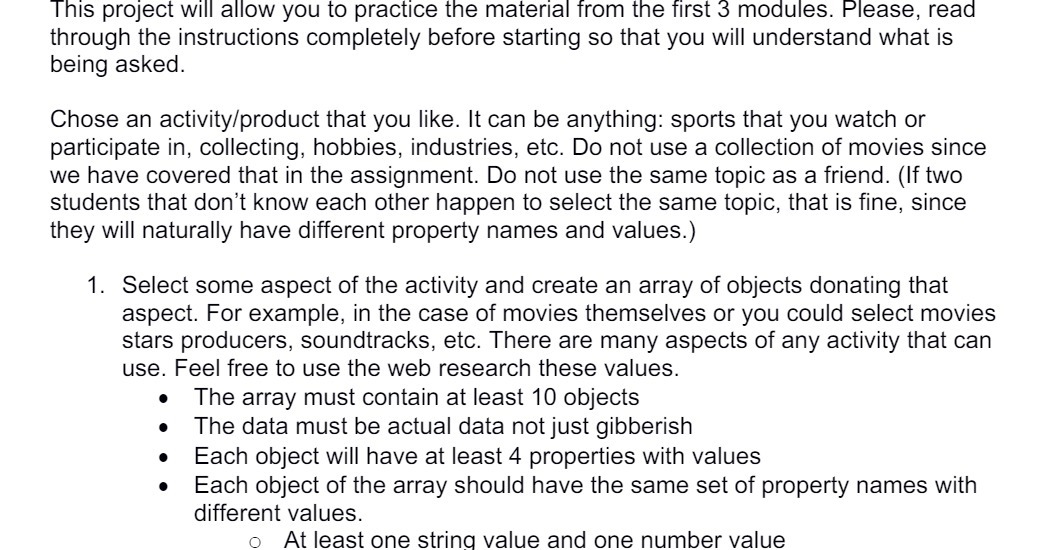 first 3 modules. Please, read through the instructions completely before starting so