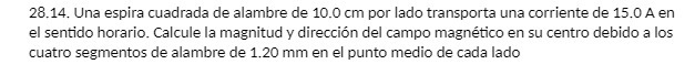 28.14. una espira cuadrada de alambre de 10.0 cm por lado transporta