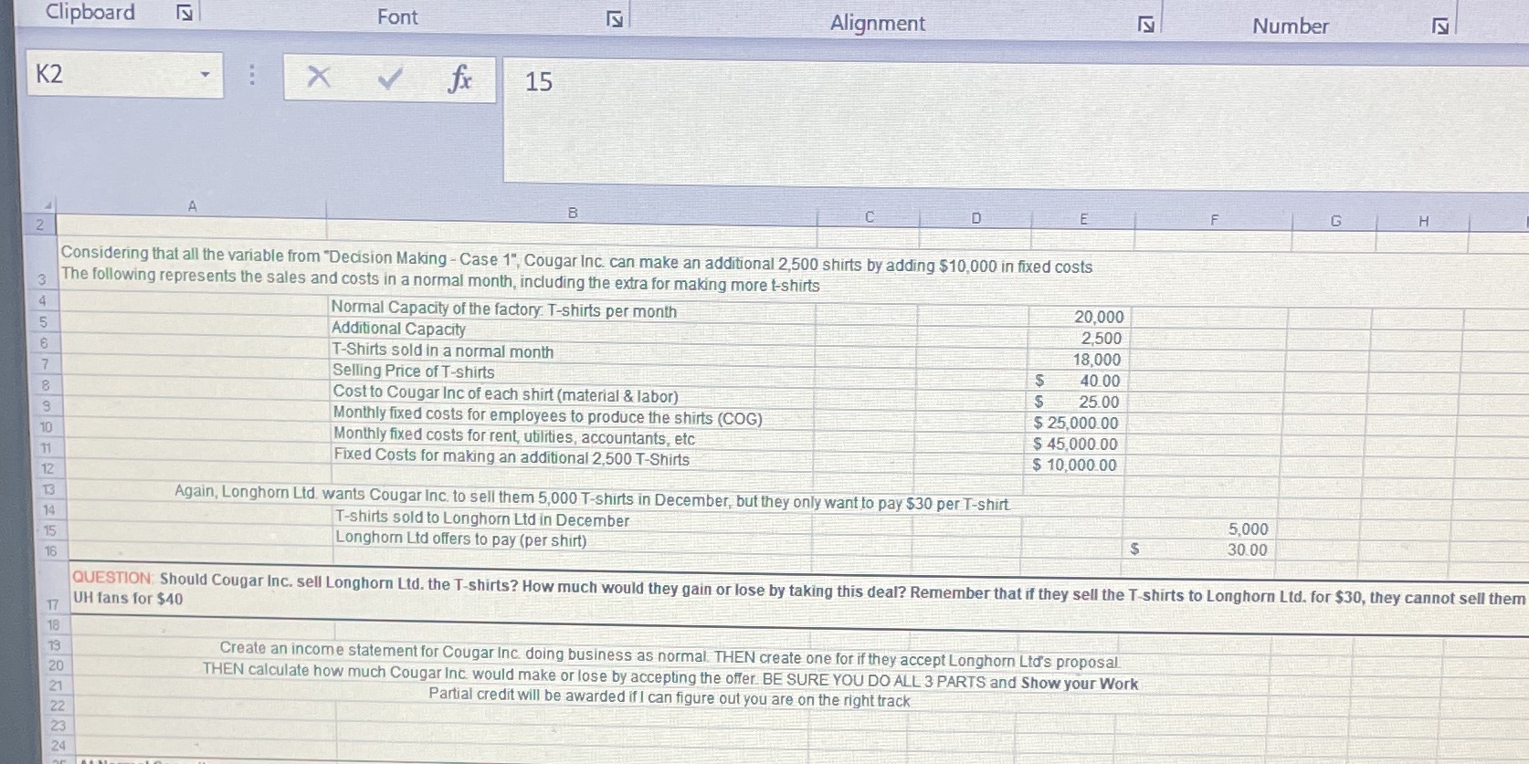 Clipboard Font Alignment Number K2 X V fx 15 A C