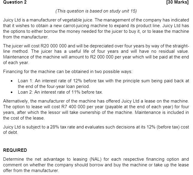  lll'luestion 2 [3D Marks] {This question is based on study unit