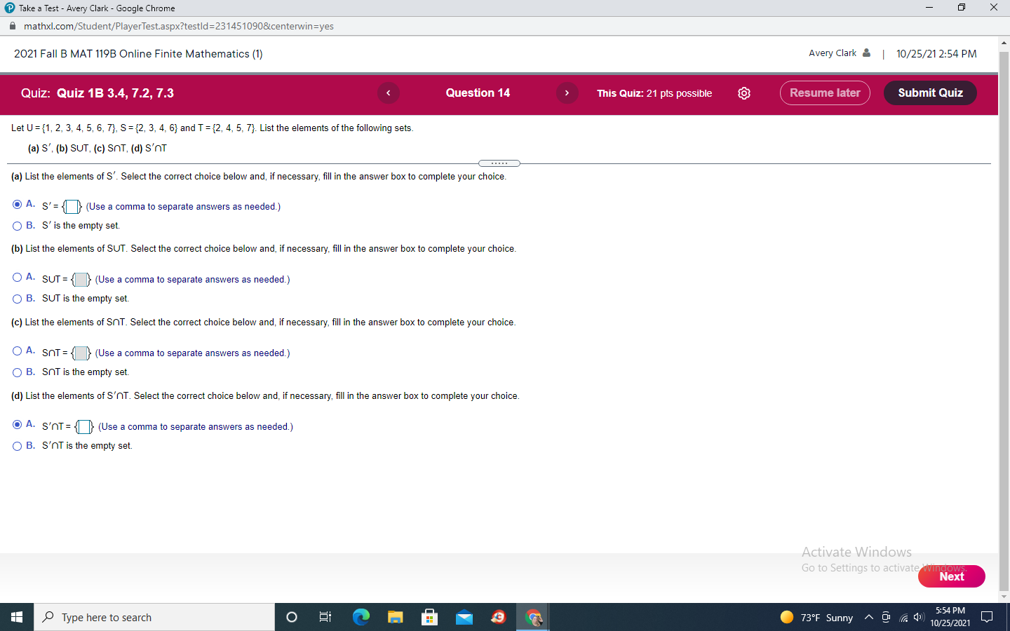 Take a Test - Avery Clark - Google Chrome X "
