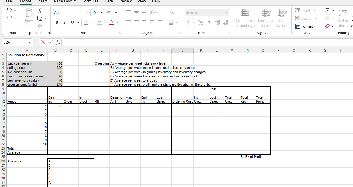 File Home Insert Page Layout Formulas Data Review View Help Arial
