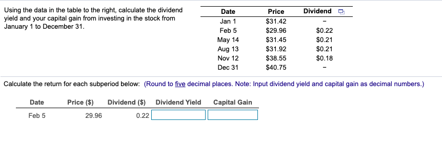  Using the data in the table to the right, calculate the