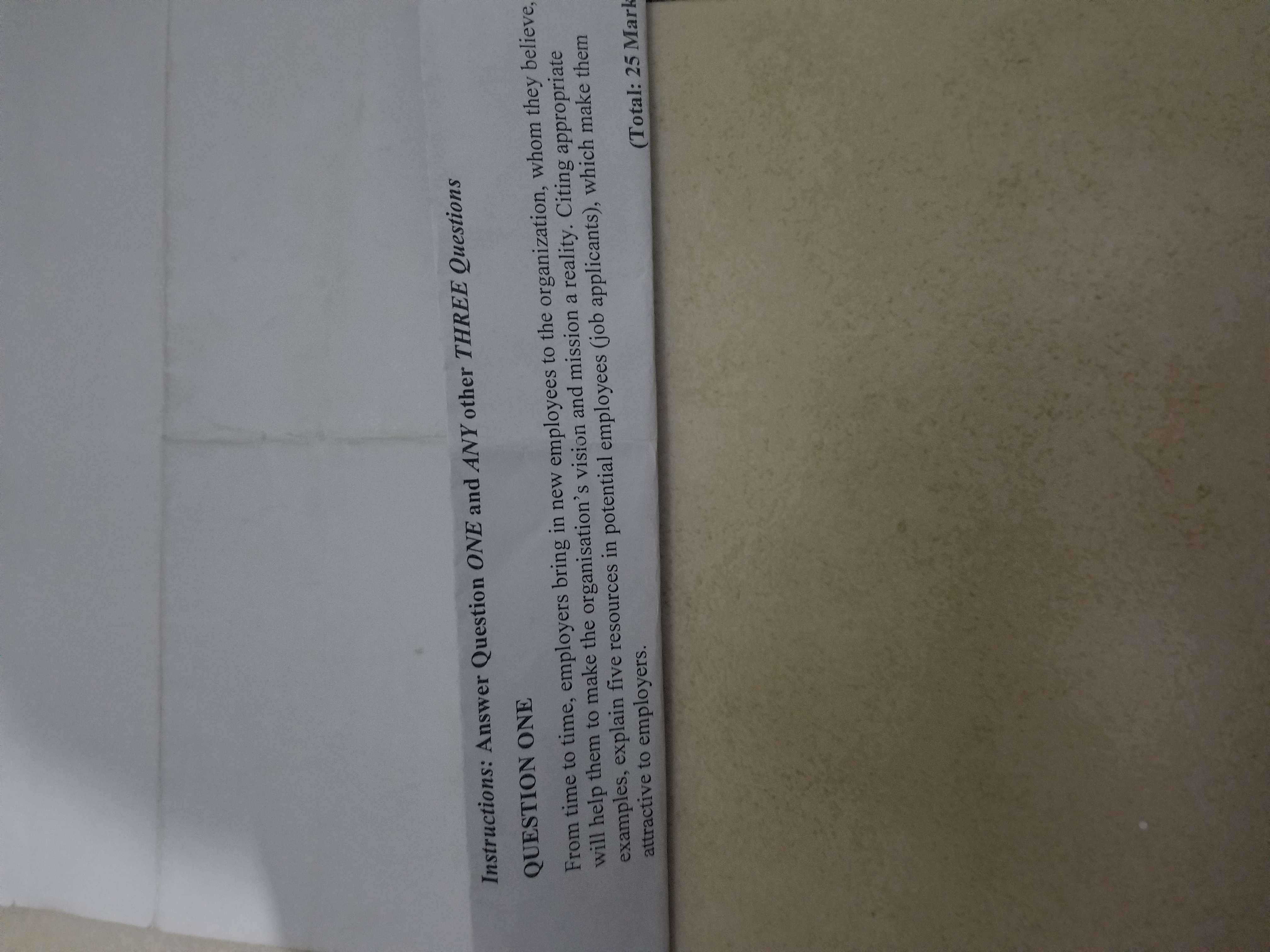 Instructions: Answer Question ONE and ANY other THREE Questions QUESTION ONE