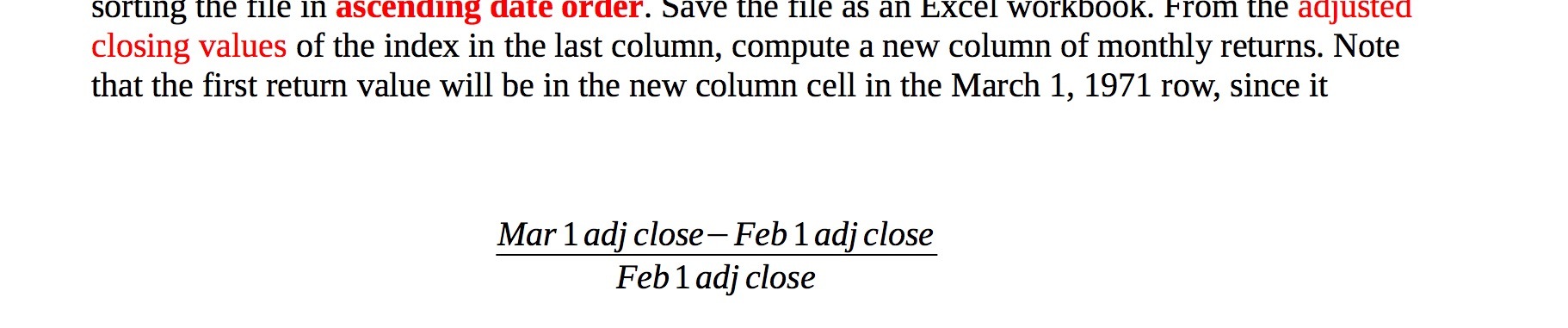 an Excel workbook. From the adjusted closing values of the index in