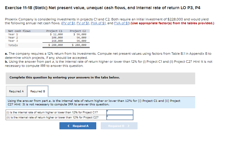 rate of return LO P3, P4 Phoenix Company is considering investments in