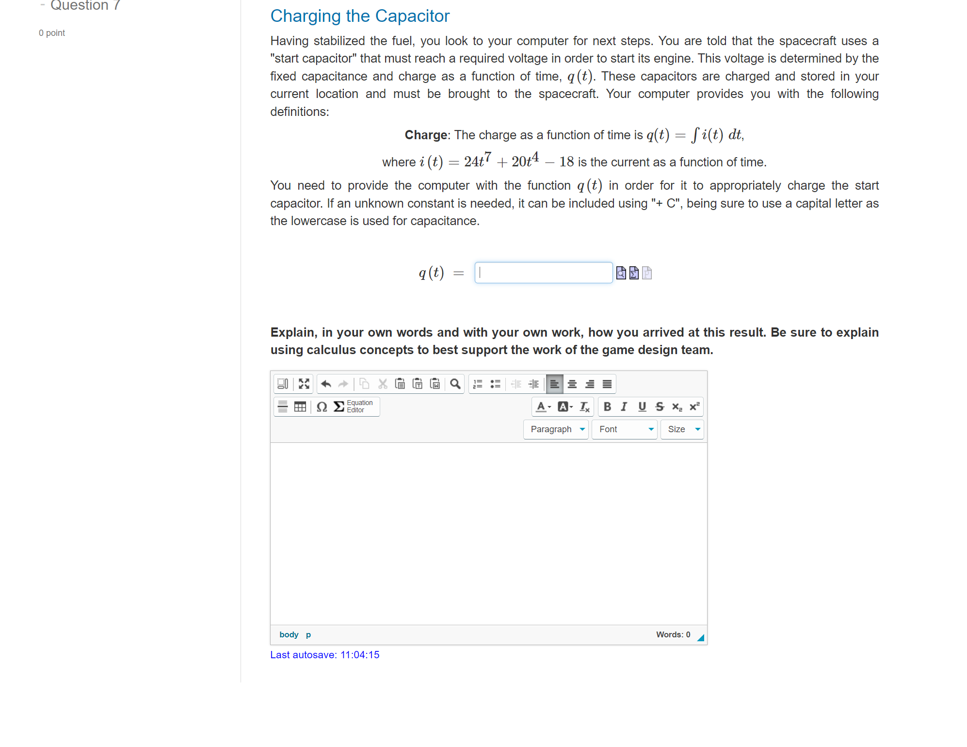  Question / 0 point Charging the Capacitor Having stabilized the fuel,