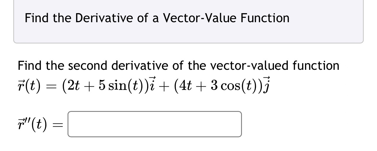 Find the Derivative of a Vector-Value Function Find the second derivative