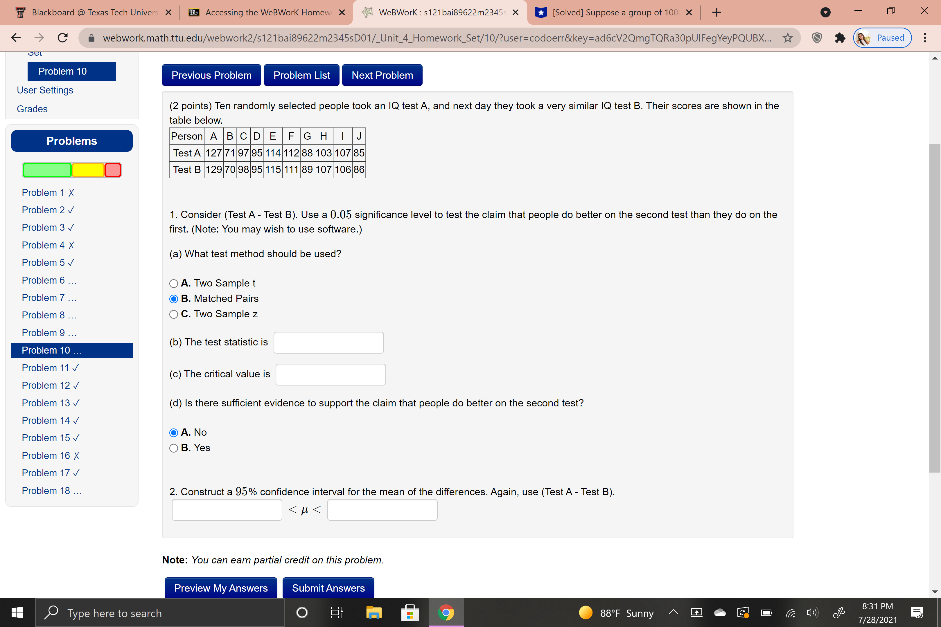 X WeBWork : s121bai89622m2345s X *[Solved] Suppose a group of 100( X