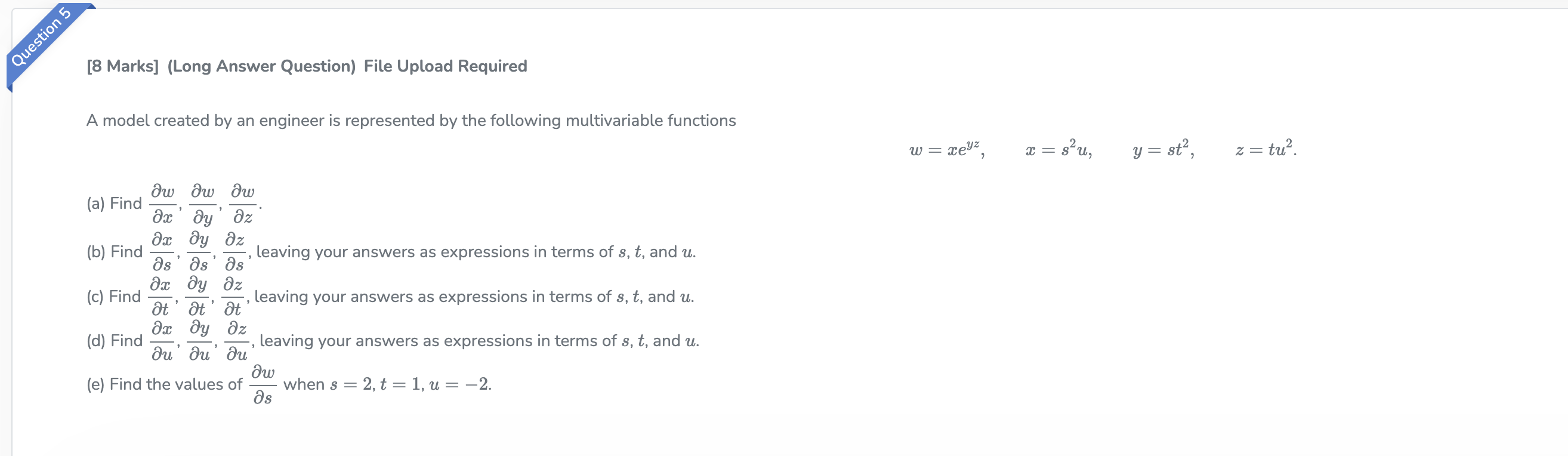 model created by an engineer is represented by the following multivariable functions