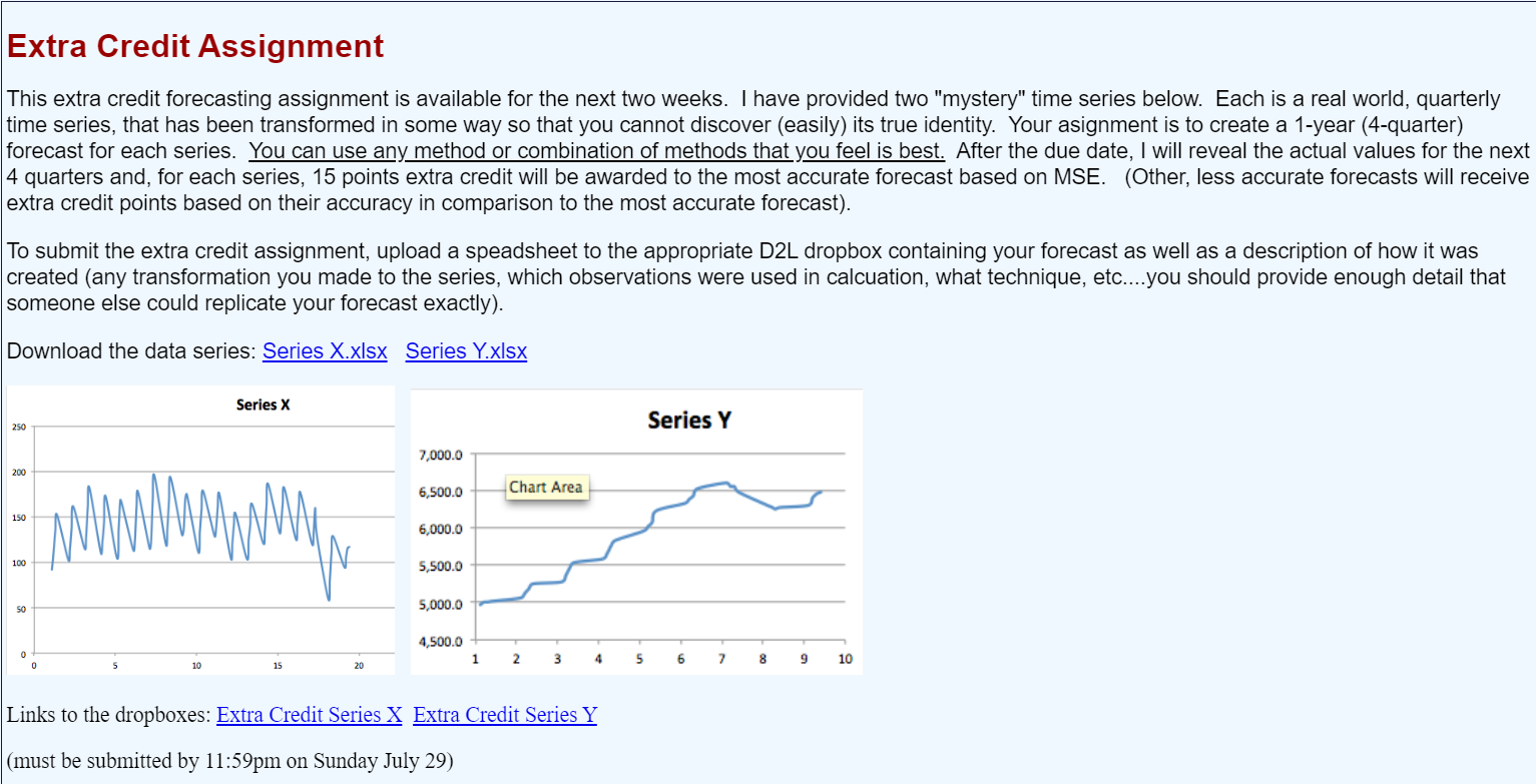 Extra Credit Assignment This extra credit forecasting assignment is available for